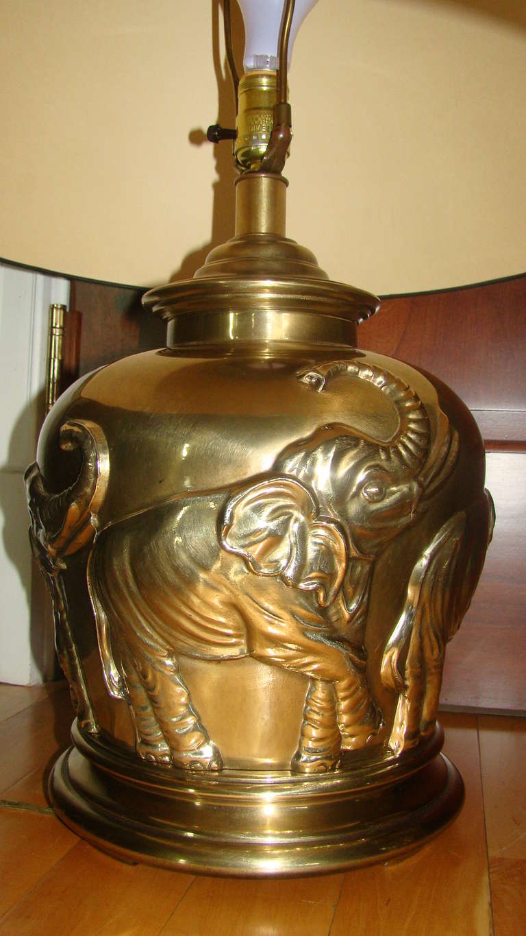 Pair of Frederick Cooper Brass Elephant Table Lamps In Excellent Condition In Atlanta, GA