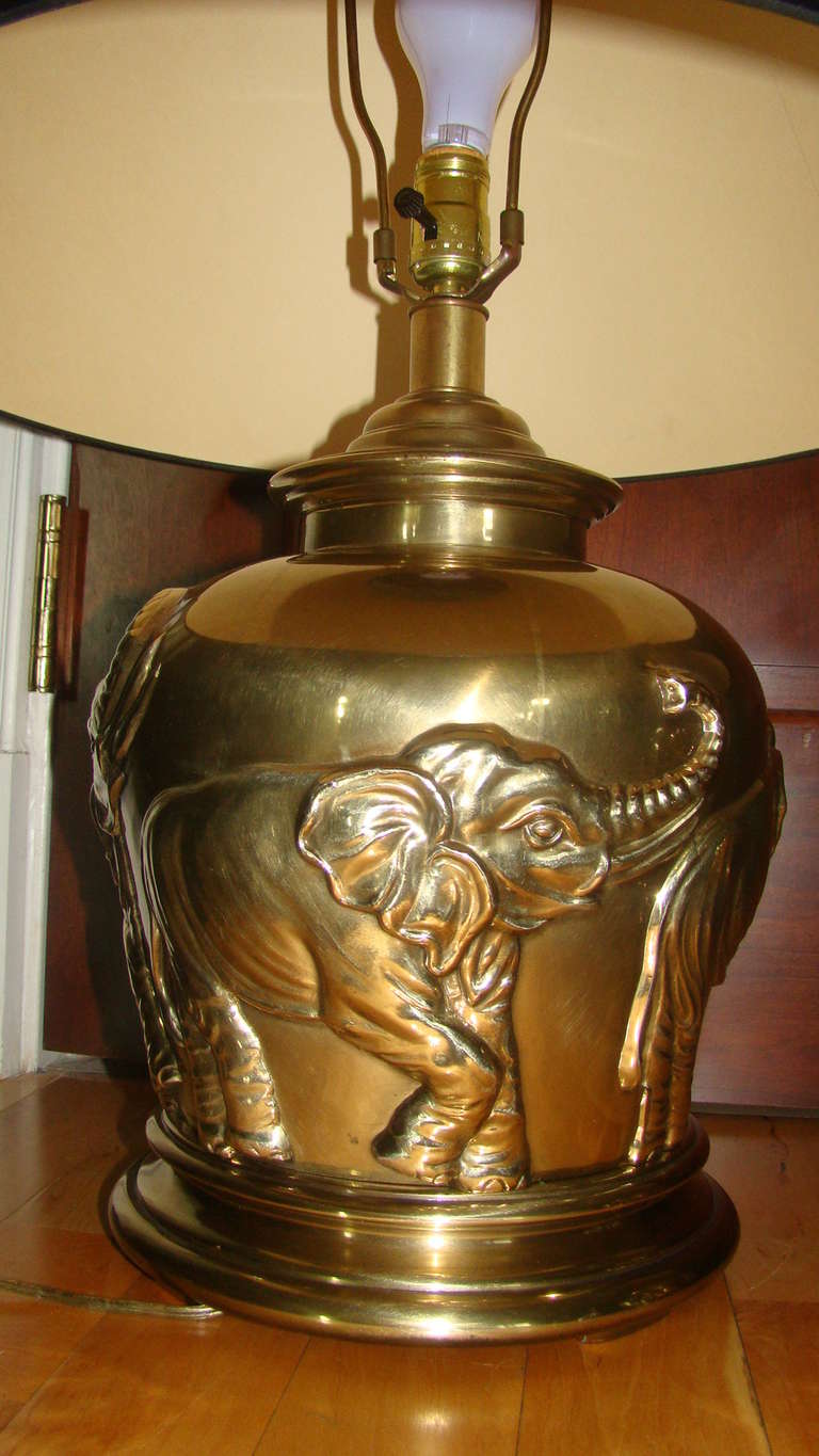 Mid-20th Century Pair of Frederick Cooper Brass Elephant Table Lamps