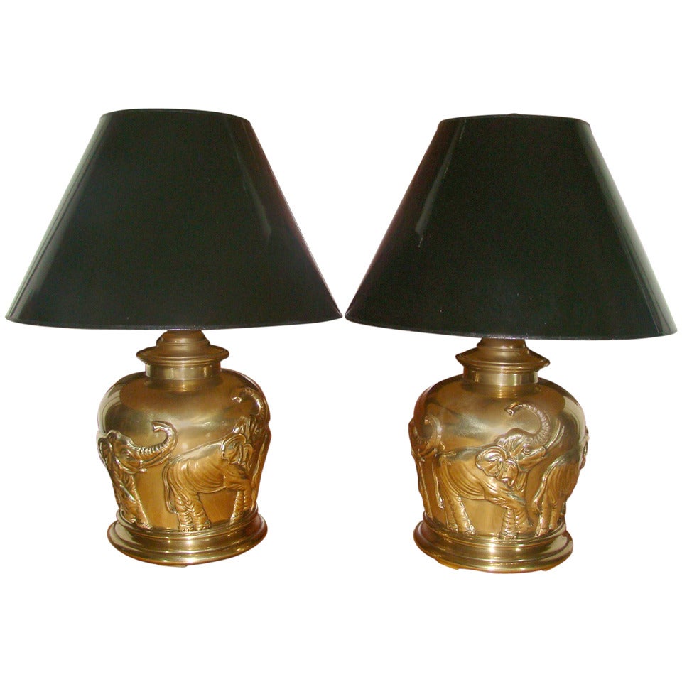 Pair of Frederick Cooper Brass Elephant Table Lamps