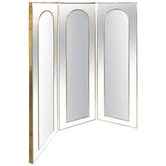 Mid-Century Brass Full Length Folding Floor Mirror Screen