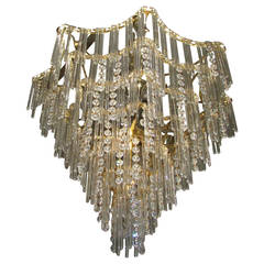 Mid-Century Sciolari Brass and Glass Rod Crystal Chandelier