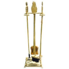 Brass Pineapple Sculptural Art Deco Fireplace Tool Set