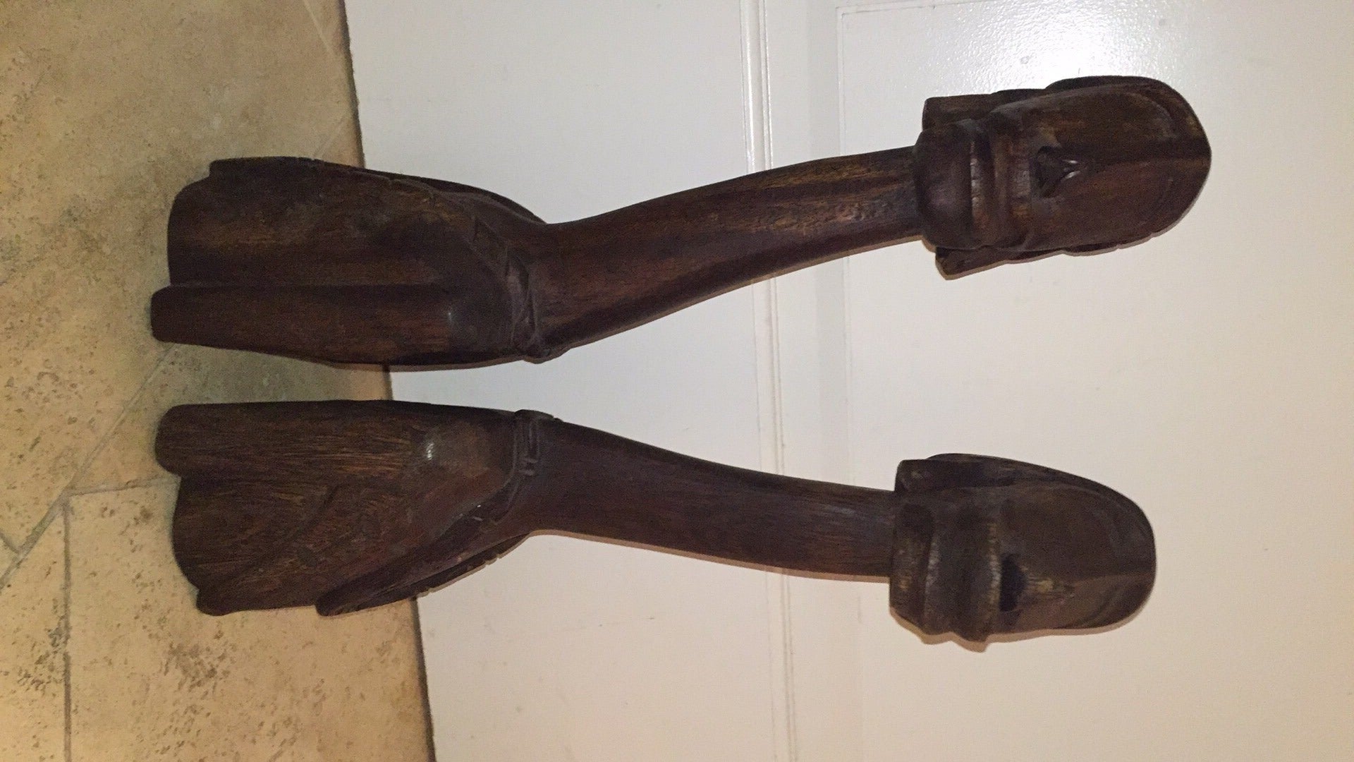  Pair of Mid-Century Tribal Long Neck Wood Sculptures 2