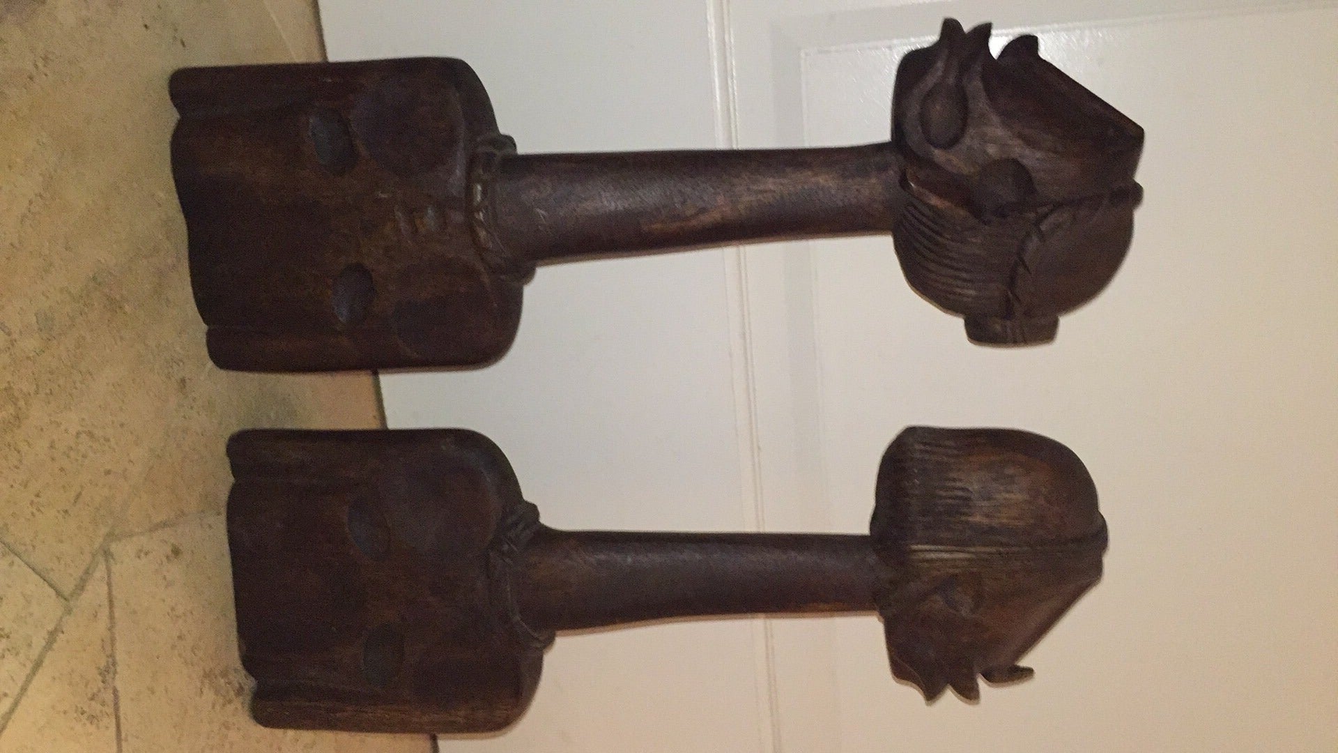  Pair of Mid-Century Tribal Long Neck Wood Sculptures 4