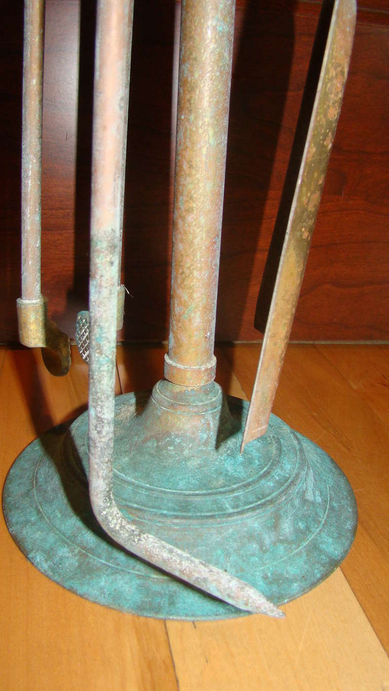 Antique Sculptural Brass Fireplace Tool Set 1
