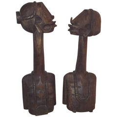  Pair of Mid-Century Tribal Long Neck Wood Sculptures