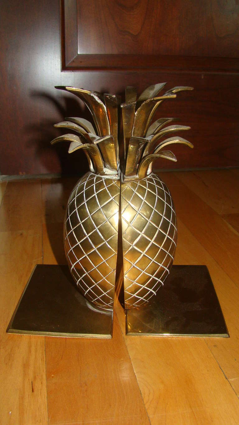 Unknown Pair of Sculptural Brass Pineapple Bookends