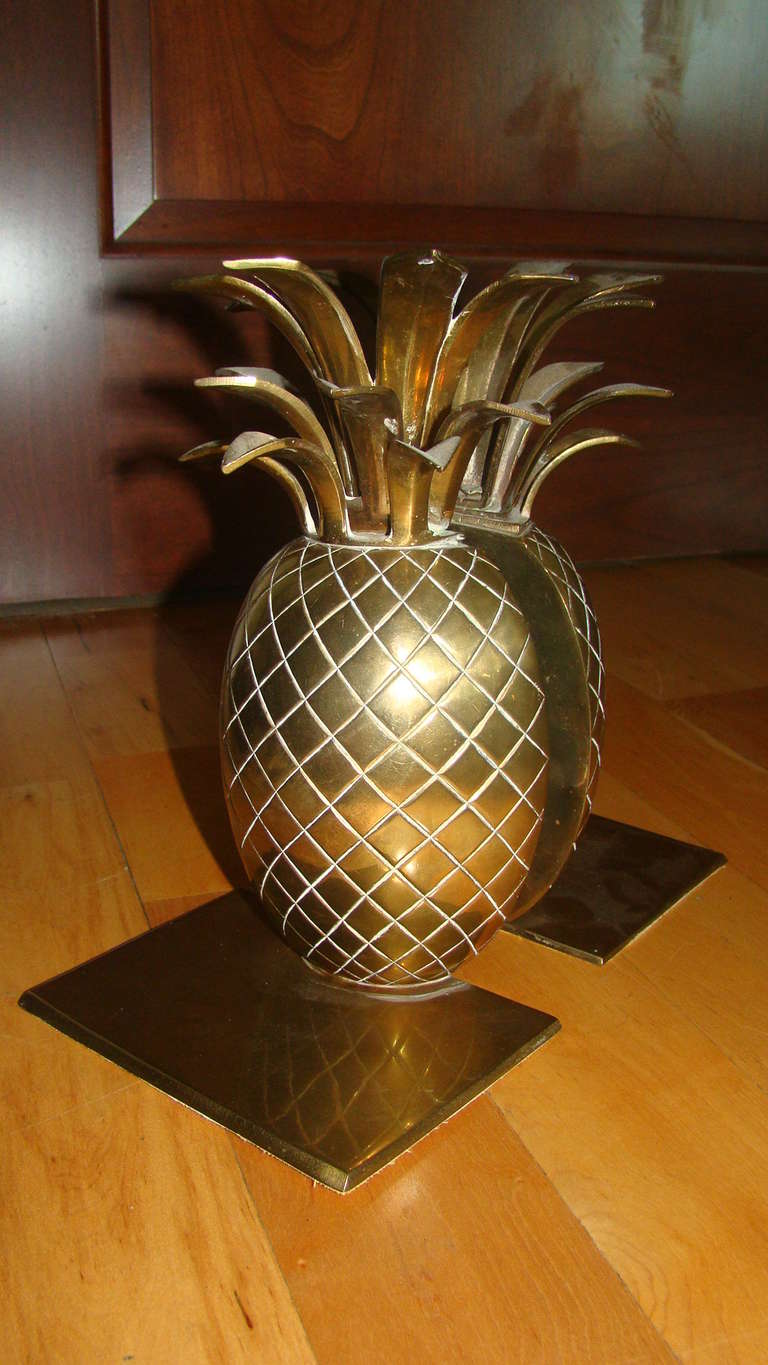 Pair of Sculptural Brass Pineapple Bookends In Excellent Condition In Atlanta, GA