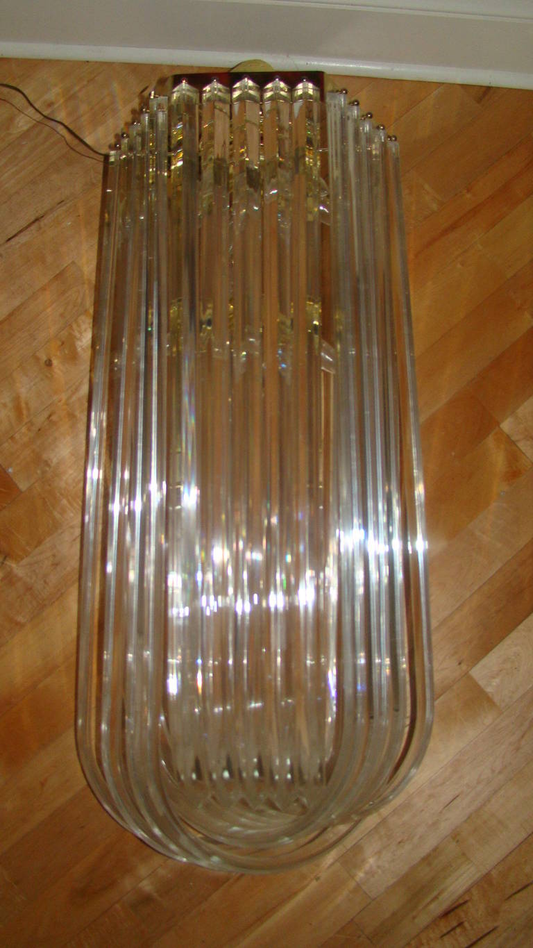 Unknown Huge Lucite Sculptural, Twisted Ribbon Chandelier Lamp