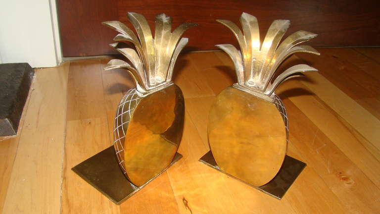 Late 20th Century Pair of Sculptural Brass Pineapple Bookends
