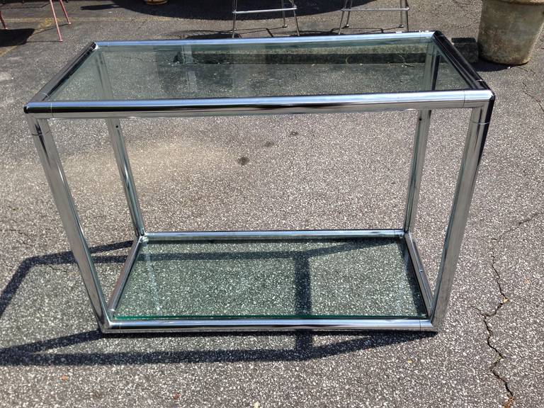 Chrome and Glass Mid Century Console Table In Excellent Condition In Atlanta, GA