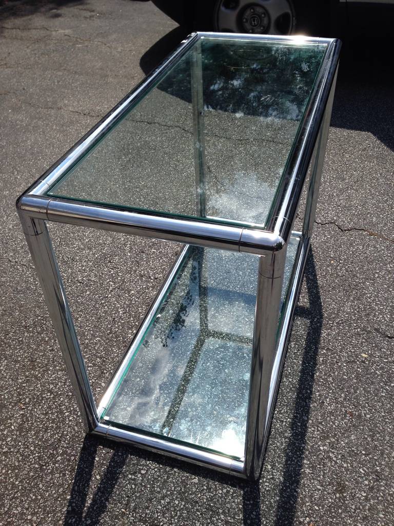 Late 20th Century Chrome and Glass Mid Century Console Table