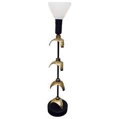 Sculptural Brass Large Scale Mid-Century Table Lamp