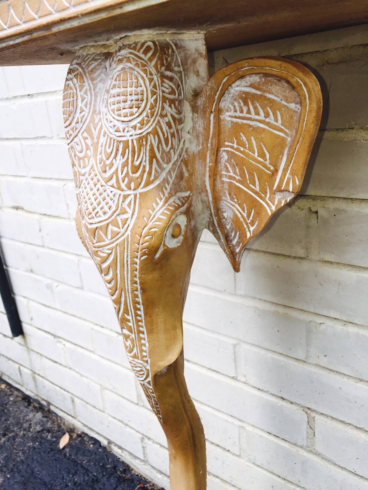 Unknown Sculptural Wood Elephant Wall Console Table