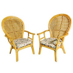 Pair of Sculptural Rattan Wicker Lounge Chairs