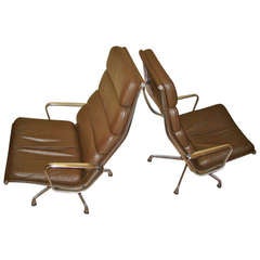 Charles Eames Herman Miller Leather Soft Pad Lounge Chair Pair