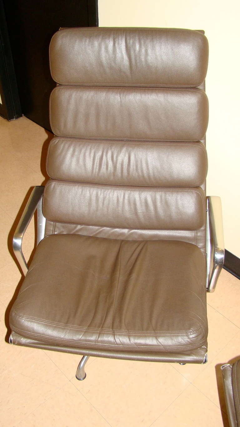 20th Century Charles Eames Herman Miller Leather Soft Pad Lounge Chair Pair
