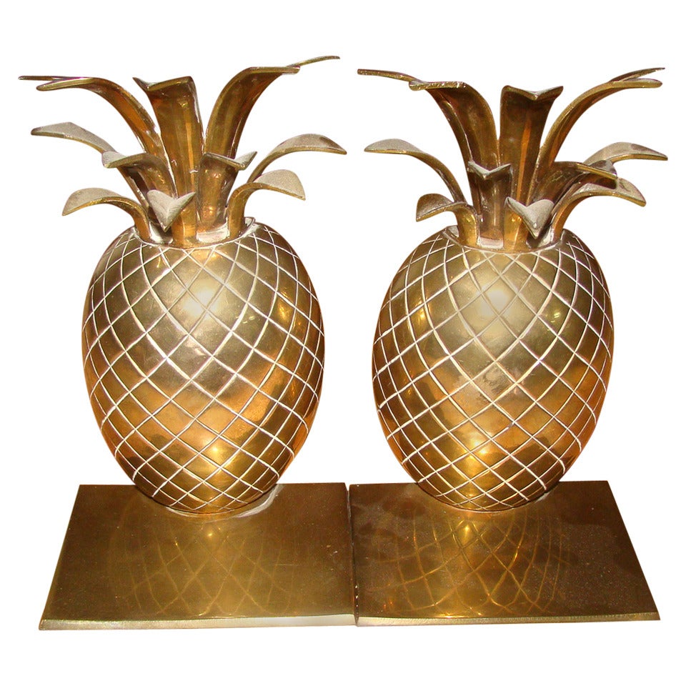Pair of Sculptural Brass Pineapple Bookends