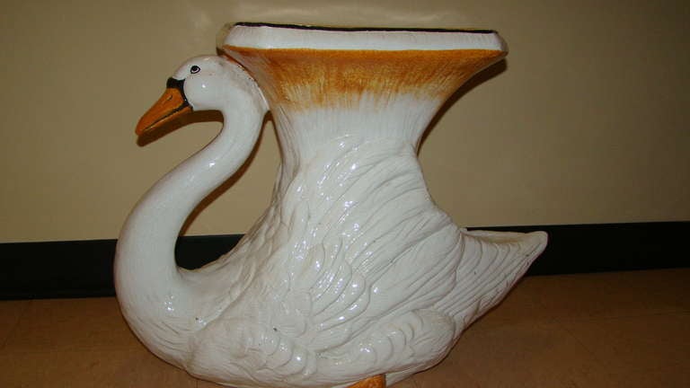 Late 20th Century Italian Swan Terracotta Pottery Garden Table Stool