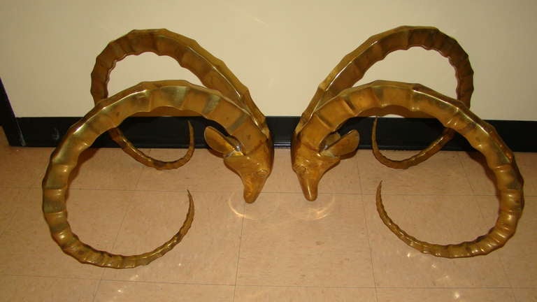 Gazelle Ibex Brass Rams Head Sculptural Coffee Table