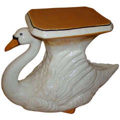 Italian Swan Terracotta Pottery Garden Table Stool