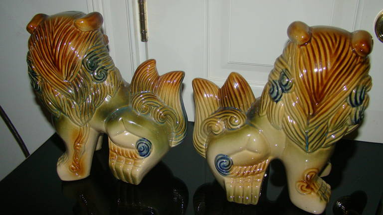 Unknown Pair of Glazed Pottery Modern Foo Dogs Sculptures