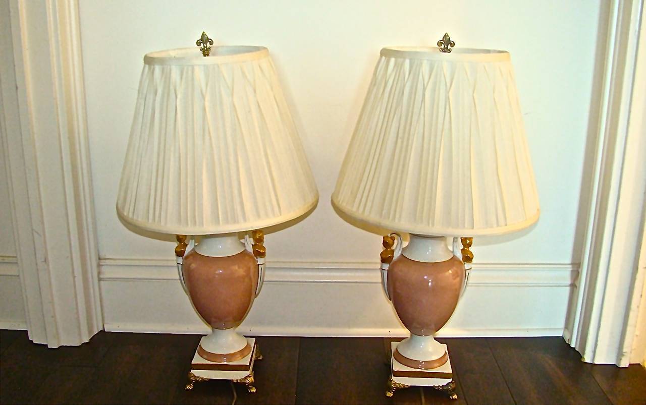Paul Hanson Pair of Ceramic Neoclassical Table Lamps 4
