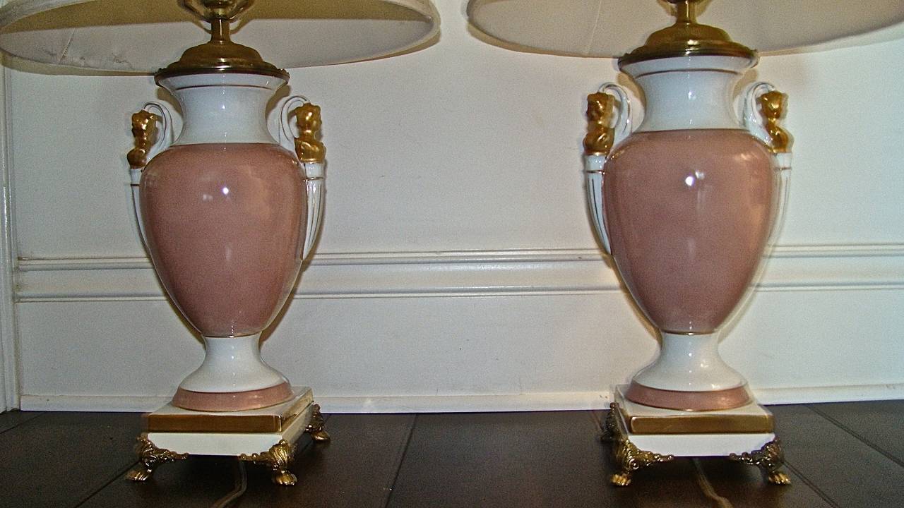 Unknown Paul Hanson Pair of Ceramic Neoclassical Table Lamps