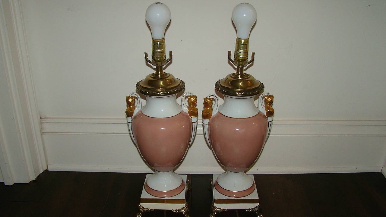 Paul Hanson Pair of Ceramic Neoclassical Table Lamps 5