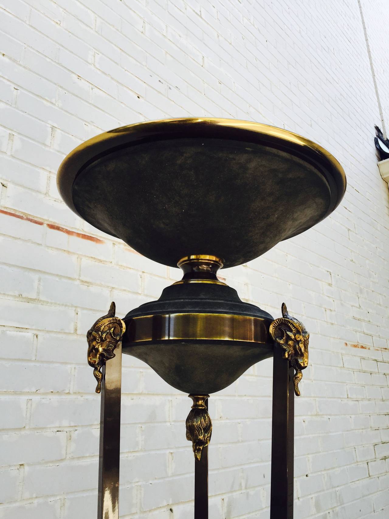 Unknown Brass Neoclassical Torchiere Ram's-Head Floor Lamp