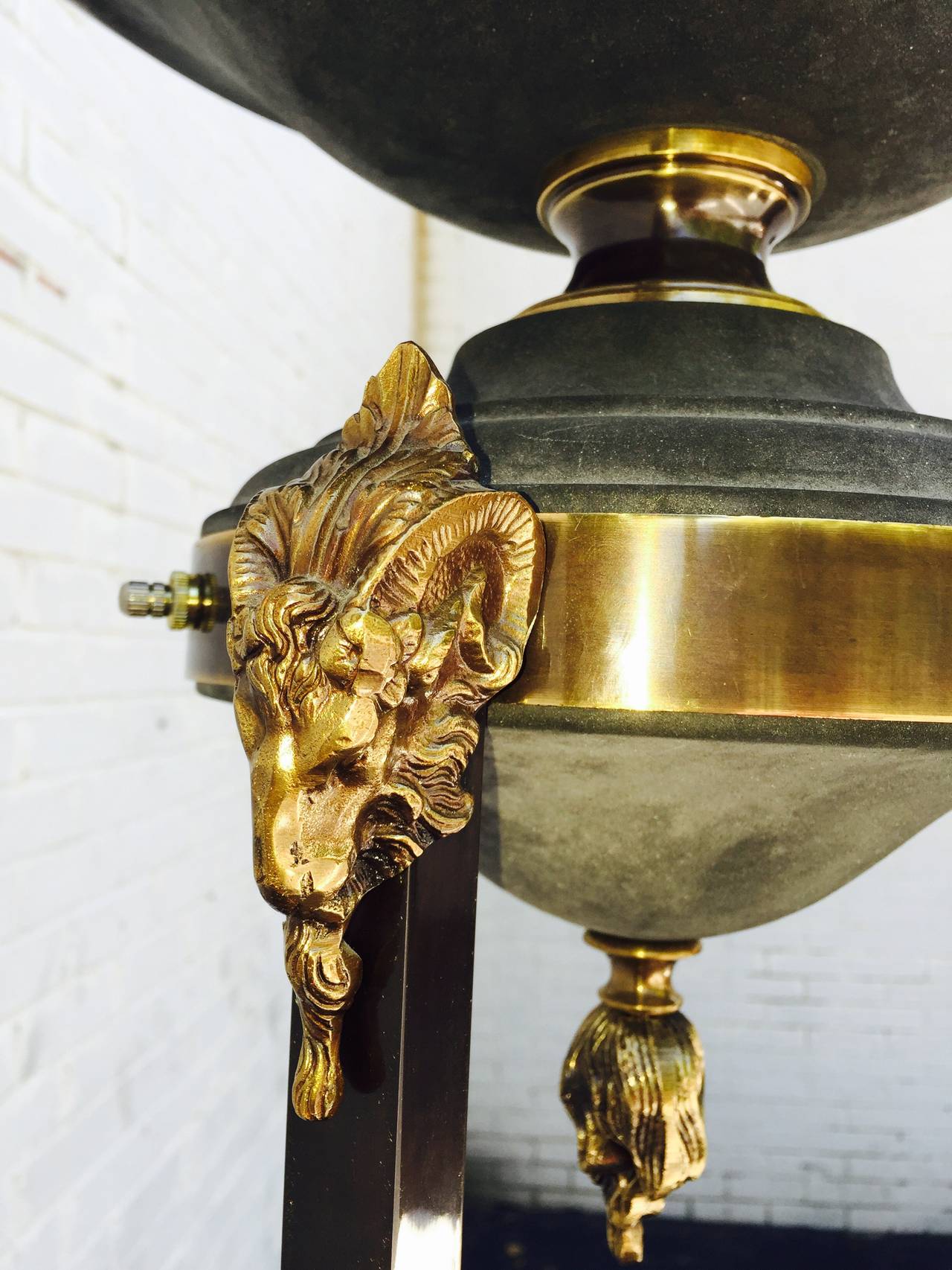 Brass Neoclassical Torchiere Ram's-Head Floor Lamp In Excellent Condition In Atlanta, GA