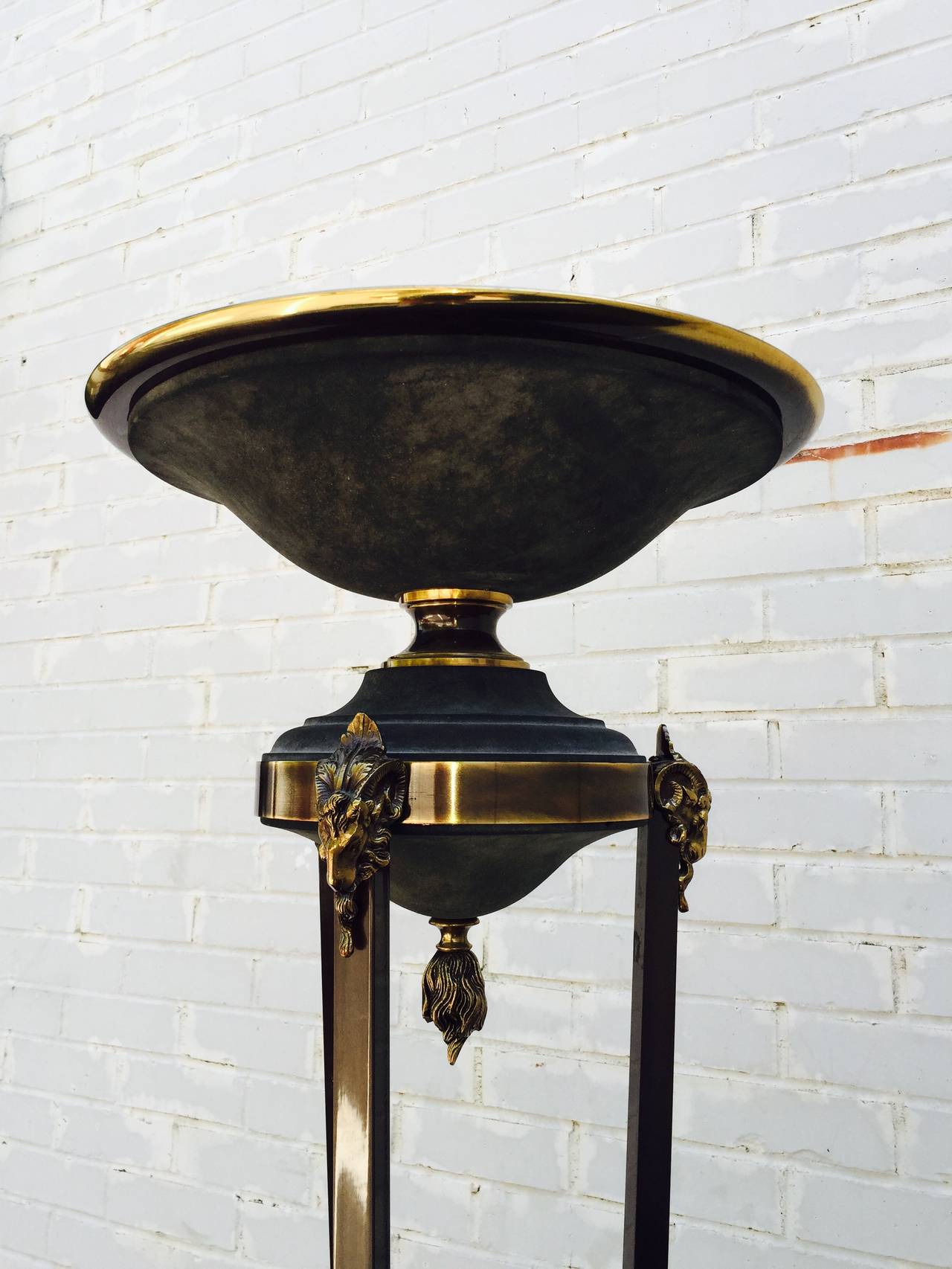 Brass Neoclassical Torchiere Ram's-Head Floor Lamp 1