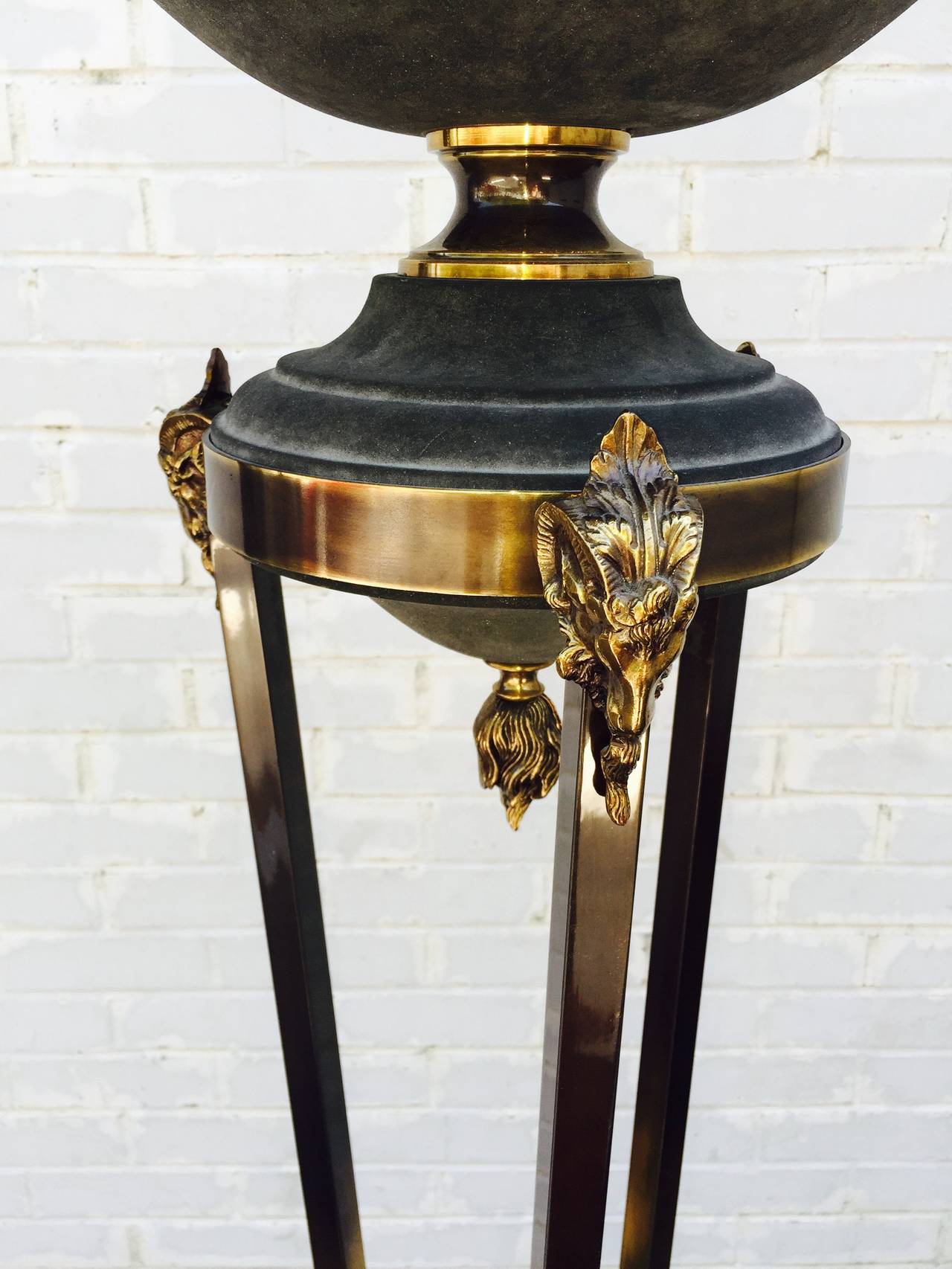 Brass Neoclassical Torchiere Ram's-Head Floor Lamp 3