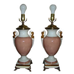 Vintage Paul Hanson Pair of Ceramic Neoclassical Table Lamps