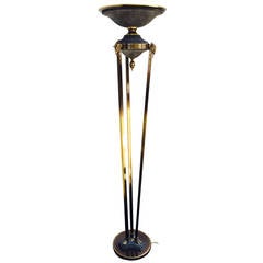 Brass Neoclassical Torchiere Ram's-Head Floor Lamp