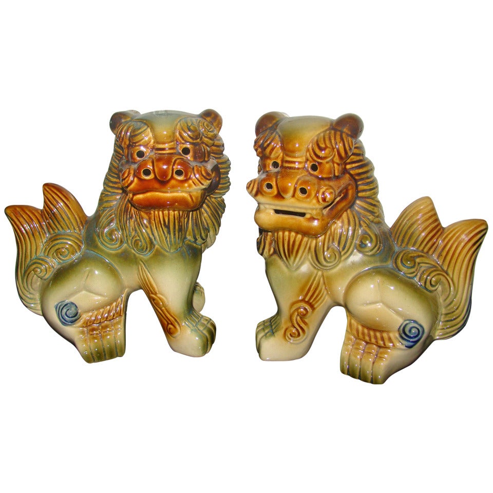 Pair of Glazed Pottery Modern Foo Dogs Sculptures