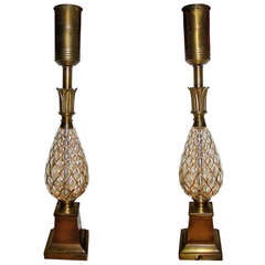 Pineapple Glass & Brass Table Lamp Pair