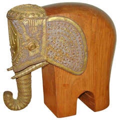 Vintage Raymor Wood & Brass Large Elephant Sculpture