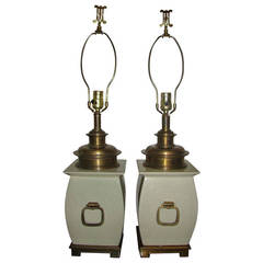 Pair of Asian Modern Brass and Ceramic Table Lamps