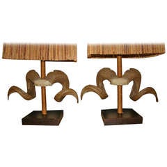 Faux Rams Horn Mid Century Table Lamp Pair