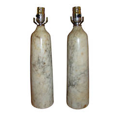 Italian Carrara Marble Sculptural Mid-Century Table Lamp Pair