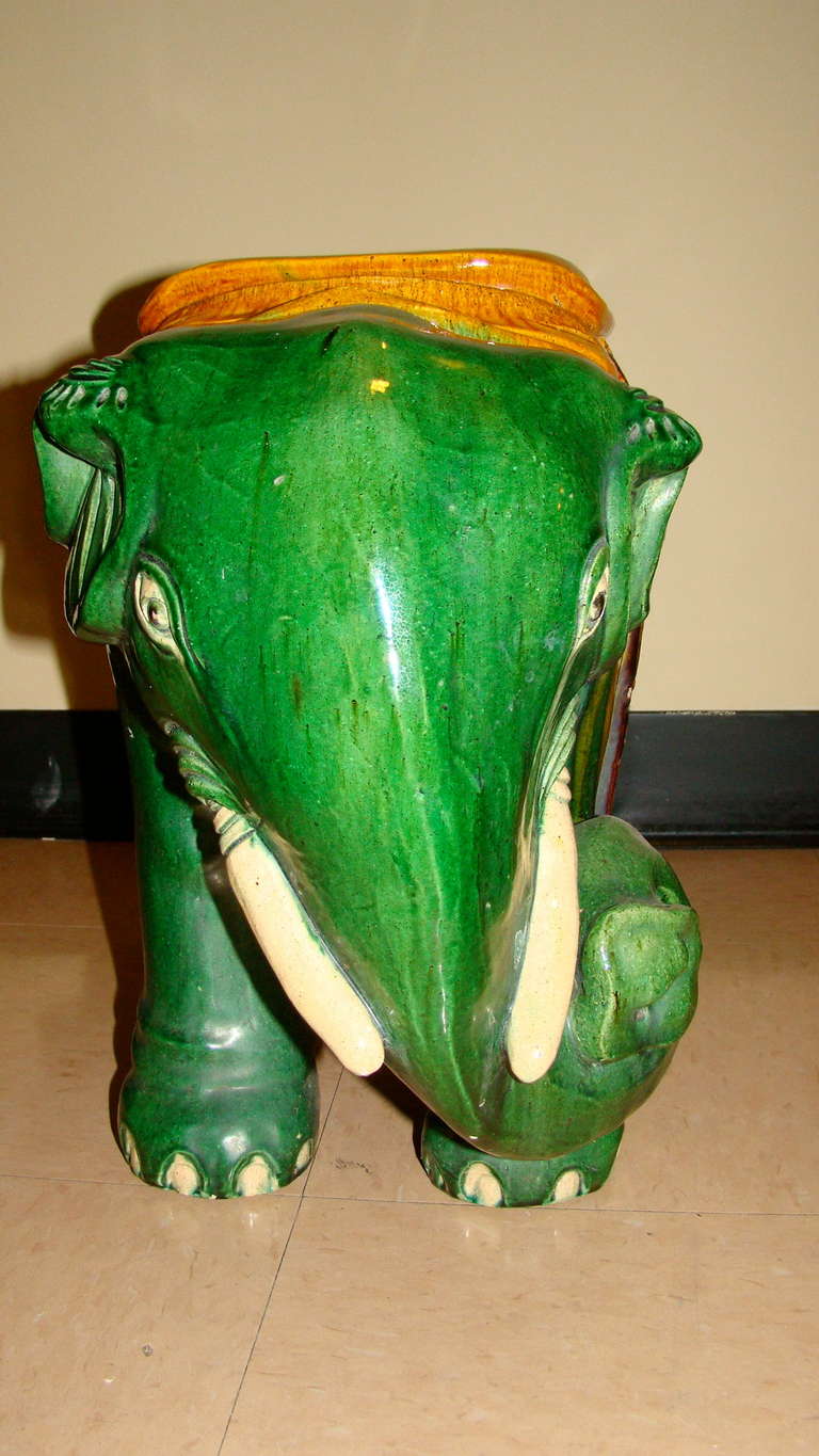 Glazed Terracotta Elephant Garden Table Stool 1