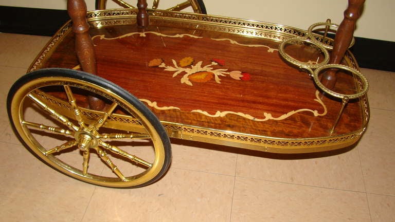 Italian Inlaid Mid Century Rolling Bar Cart 2