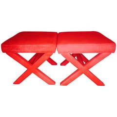 Pair of Mid-Century Sculptural X Base Stools Benches