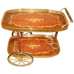 Italian Inlaid Mid Century Rolling Bar Cart