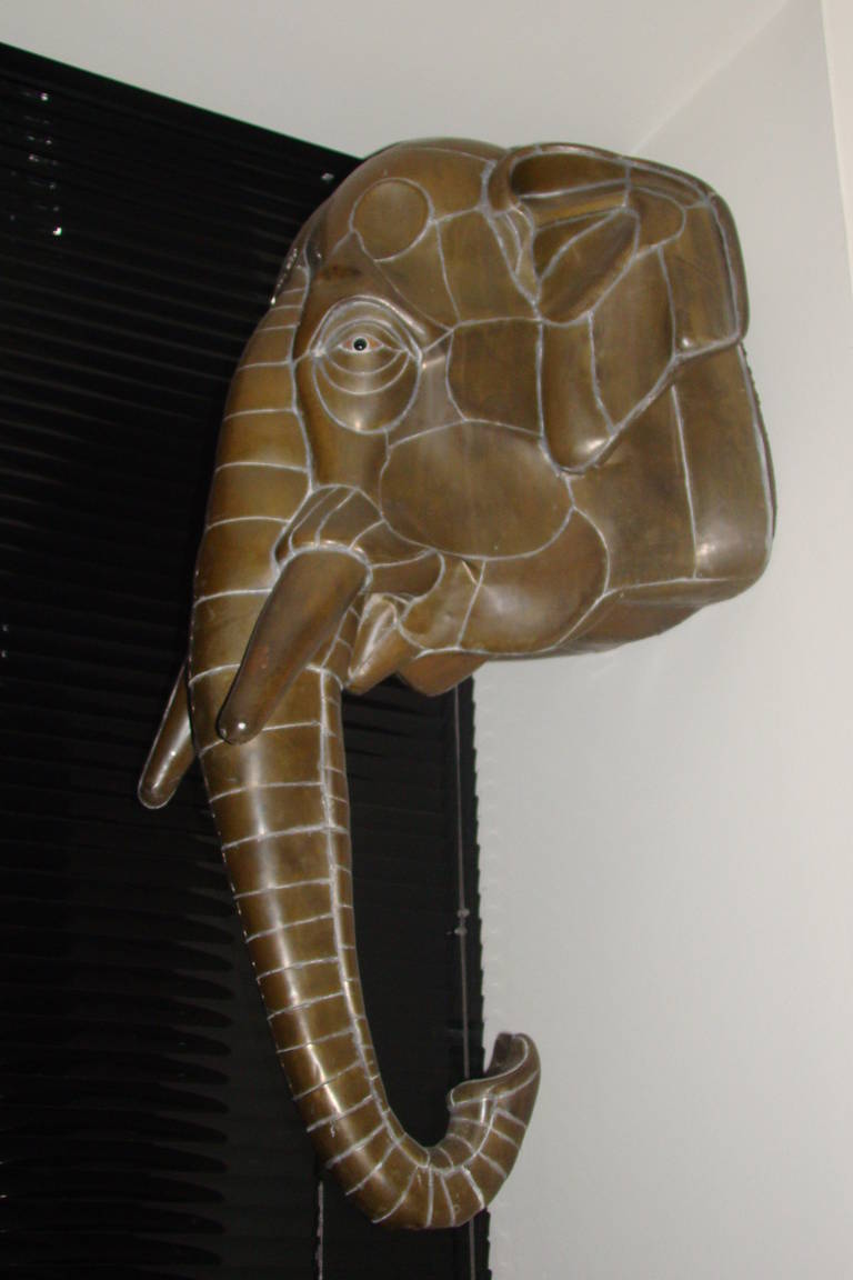 Sergio Bustamante Large Mixed Metals Brass Elephant Wall Sculpture In Excellent Condition In Atlanta, GA