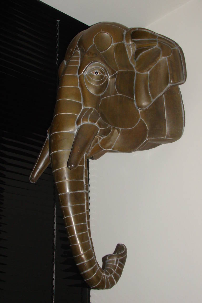 Mid-20th Century Sergio Bustamante Large Mixed Metals Brass Elephant Wall Sculpture