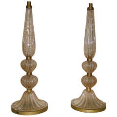 Barovier & Toso Pink Murano Glass Table Lamp Pair