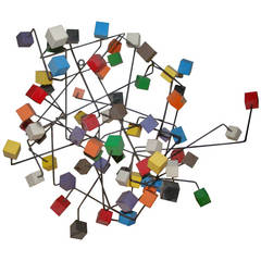Mid-Century Abstract Colorful Block Molecule Wall Sculpture