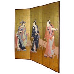 Samurai Gold Guilded 3 Panel Hand Painted Folding Screen